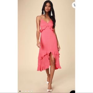 *SOLD*Lulus Coral Pink Ruffled Midi Dress